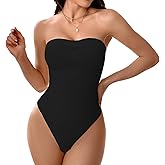 Takusun Strapless Tong Bodysuit for Women Tummy Control Seamless Shortie Shapewear Sculpt Body Shaper Off Shoulder Tops