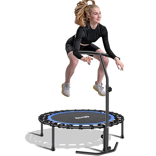 Newan 48 inch fitness trampoline met verstelbare handgreep, stille trampoline bungee rebounder jumping cardio trainer workout voor volwassenen - maximale limiet 350 lbs groen