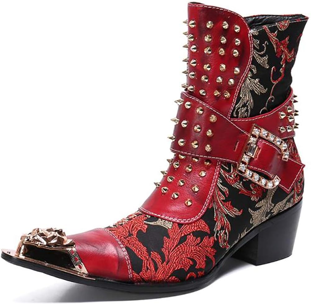 Men's Leather Cowboy Boots Business Casual HighTop Shoes