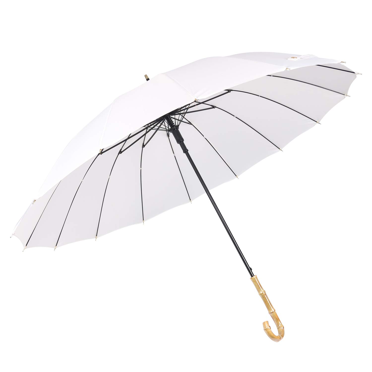 ThreeH Auto Open Golf Umbrella Windproof and Rainproof Bamboo Hook Handle Stick Umbrella KS08,White
