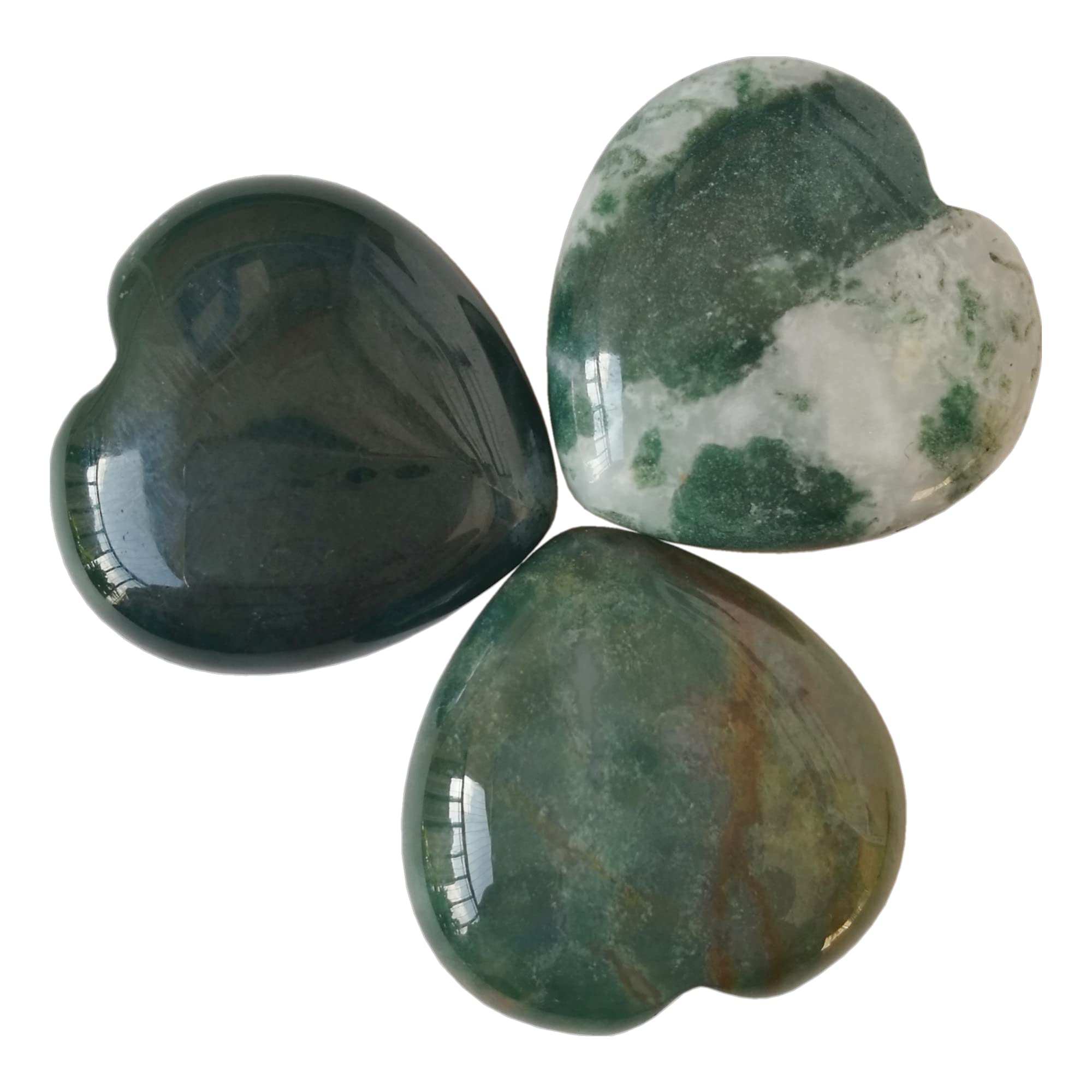 Manekieko 3 Pcs Natural India Agate Pocket Palm Thumb Healing Crystal Heart Love Worry Stones,25mm Reiki Balancing Crystal and Healing Stones