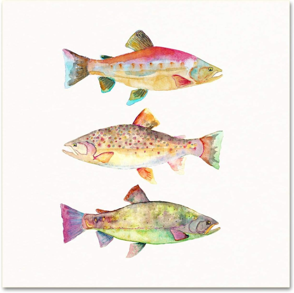Canvas Wall Art Prints Watercolor Fish Colorful Trout Decor Boys Room