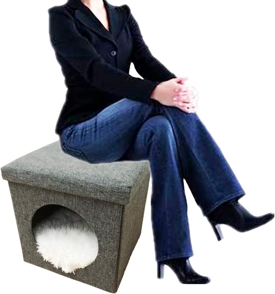 Qnmm 2 En 1 Repose Pieds Pliable Tabouret De Chat Petit Chien Lapin Condo Lit Cat Cube Pet House Elegant Et Moderne Pour Chat Den Amazon Fr Cuisine Maison