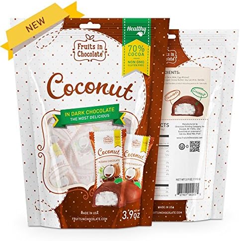 70% Cocoa Dark Chocolate Covered Coconut, 3.9 oz Bag
