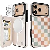 uCOLOR for iPhone 17 Pro Max Wallet Case Magsafe with Card Holder Slot【Compatible with MagSafe】 Folio Flip PU Leather Magnetic RFID Design with Camera Lens Protector 6.9” (Pastel Check Vibes)