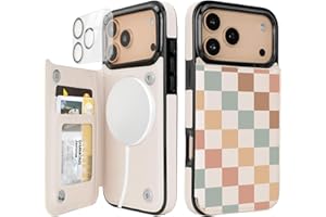 uCOLOR for iPhone 17 Pro Max Wallet Case Magsafe with Card Holder Slot【Compatible with MagSafe】 Folio Flip PU Leather Magnetic RFID Design with Camera Lens Protector 6.9” (Pastel Check Vibes)