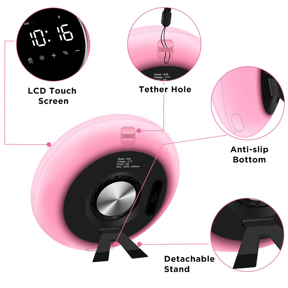 KZY Wake Up Light Alarm Clocks, Kids Alarm Clock Sleep Aid Night Light for Bedrooms, 9 Colors Bluetooth Speakers for Party, Festival