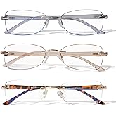 ZESAKER Rimless Reading Glasses for Women, Rectangle Blue Light Blocking Readers With Tinted Edge