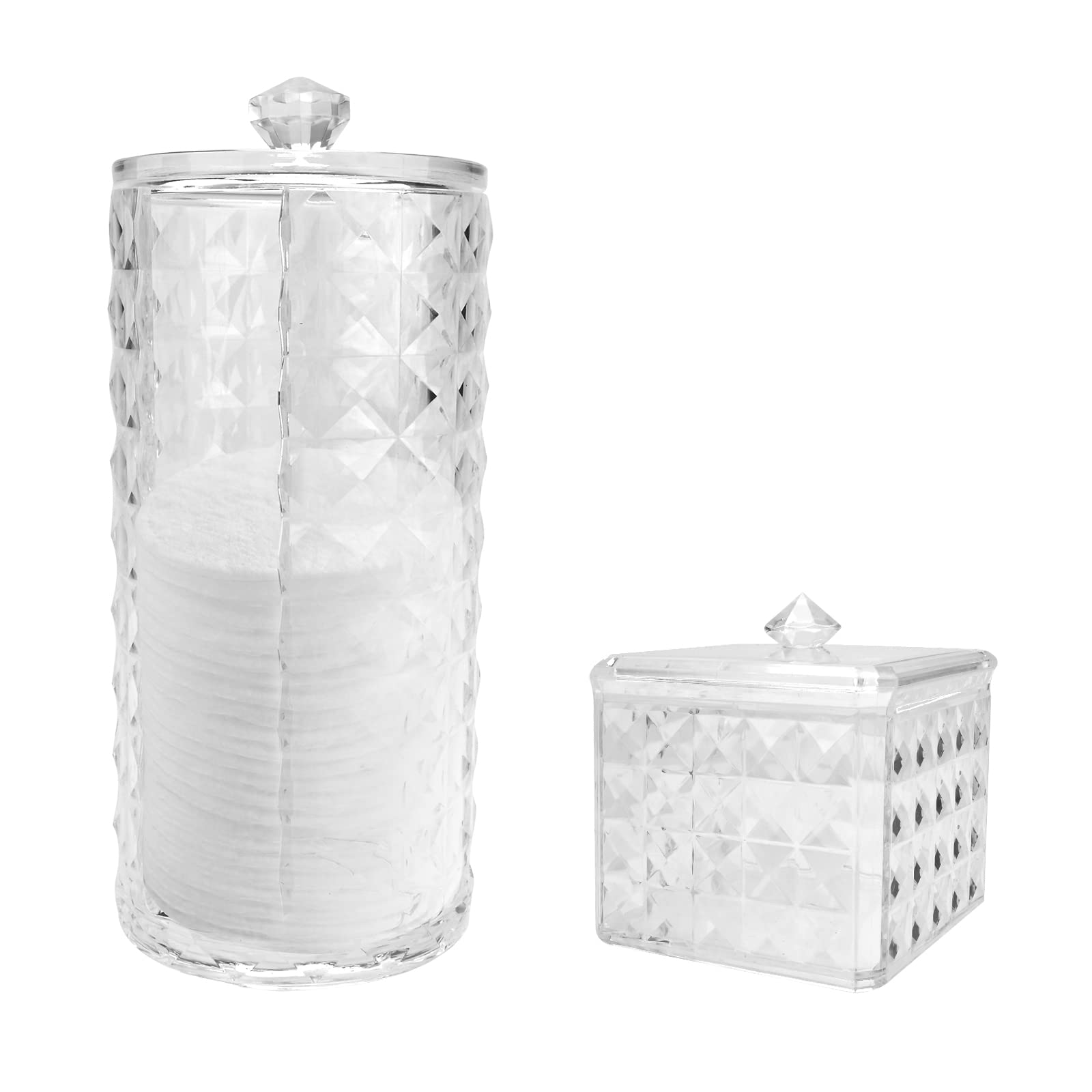 TSLBW 2Pcs Acrylic Cotton Pads Holder Makeup Pads Container Organizer Plastic Bathroom Jar Cosmetics Storage Box Cotton Ball and Swab Holder with lid for Cotton Balls,Swabs,Q-Tips,Cotton Pad