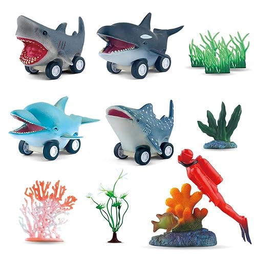 DINOBROS Sea Animal Pull Back Toy Cars Playset Ocean Game Set of 12Pcs  Great White Shark Dolphin Killer Whale Toys for boys and toddlers Year  Olds