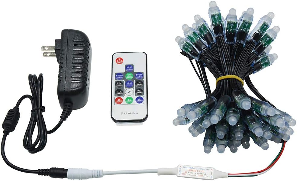 WESIRI WS2811 Diffused Digital RGB LED Pixel Lights Kit Black Wire Addressable Round DIY LED Pixels Module with RF Remote Controller and 5V 3A Adapter