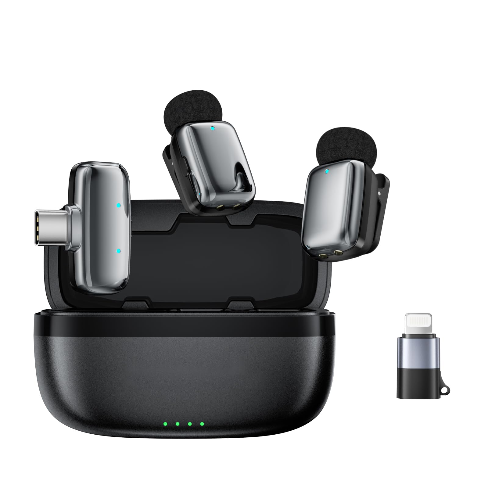 Photo 1 of Haomuren Wireless Mini Microphone for iPhone/Android/iPad-2 Pack Lavalier Lapel Microphone with Lightning,USB C plug, Niose reduction,Mute,Clip on mic for Video Recording,Youtube,Tiktok,Podcast,Vlog