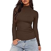 Darong Women Mock Turtle Neck Long Sleeve T Shirt Casual Slim Fitted Ruched Going Out Top