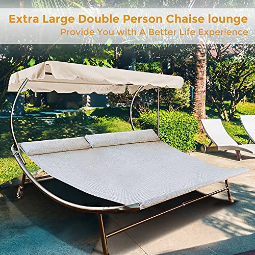 Abba Patio Double Chaise Lounge Outdoor with Adjustable Canopy and