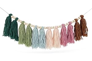 YUNTOP Rainbow Boho Tassel Wall Hanging with Wood Beads - Colorful Pastel Tassel Garland for Kids Room, Classroom, Bedroom, Nursery Home Decoration