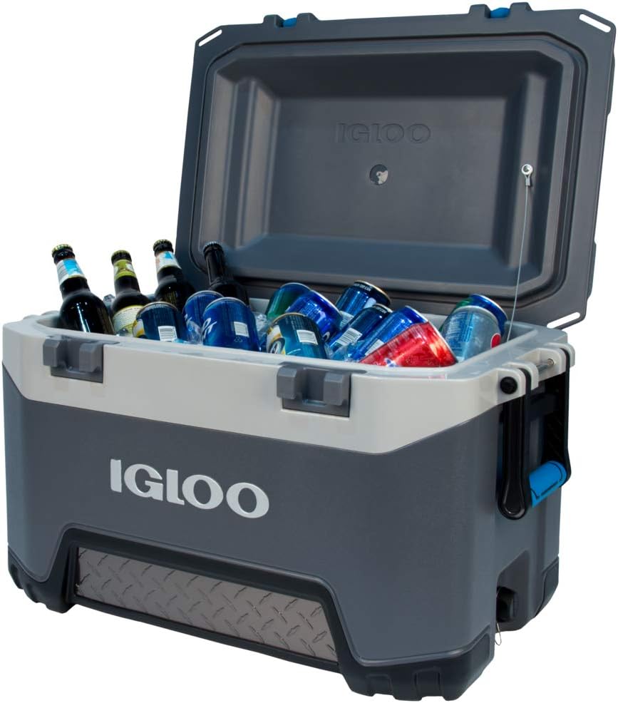 Igloo BMX 52 Quart Cooler with Cool Riser Technology, Fish Ruler, and Tie-Down Points - 16.34 Pounds - Carbonite Gray and Blue: Sports & Outdoors