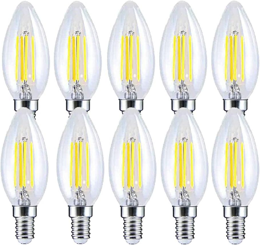 BANGSHUO Pack 10 E14 Vintage Candelabra LED Bulb 4W C35 400 Lumens Cool White 6000K Chandelier Light Bulbs C35 Filament LED Candle Bulb No Dimmable