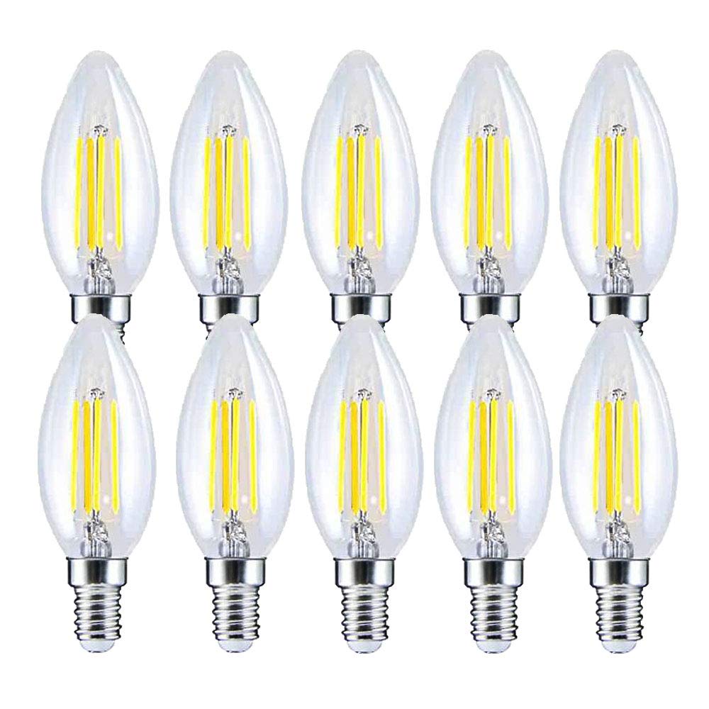 BANGSHUO Pack 10 E14 Vintage Candelabra LED Bulb 4W C35 400 Lumens Cool White 6000K Chandelier Light Bulbs C35 Filament LED Candle Bulb No Dimmable