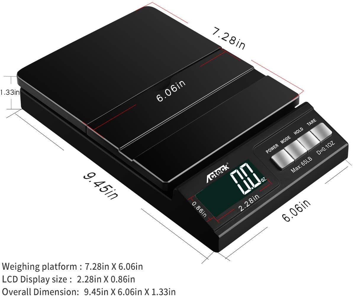 Acteck A-CE65 65LB Digital Shipping Postal Scale with AC Adapter, Black : Office Products