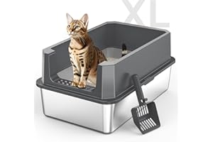 MIXJOY Stainless Steel Litter Box, Extra Large Litter Boxes for Big Cats, XLarge Metal Cat Litter Box with Lid, Anti-Urine Leakage XL Box with High Sides, Easy Clean, Non-Sticky