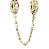 H.ZHENYUE Gold Safety Chain Charms for Bracelets 925 Sterling Silver Dangle Pendants Beads Jewelry for Women