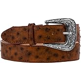 Texas Legacy Mens Cognac Ostrich Quill Print Leather Western Cowboy Belt Dress Buckle