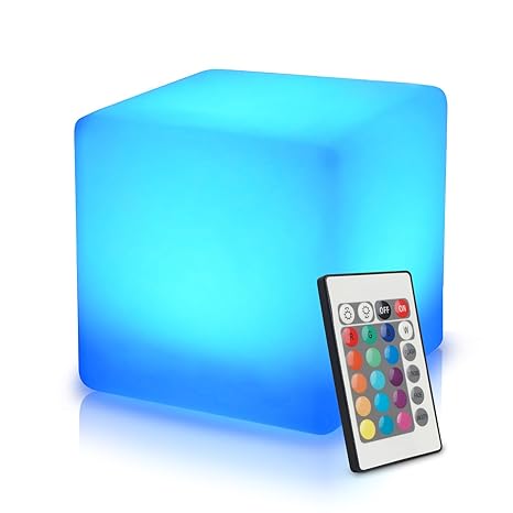 40cm LED Würfel Licht Stimmungslicht mit Fernbedienung, im Freien Wasserdichter Farbwechsel Würfelhocker, Batteriebetriebene,