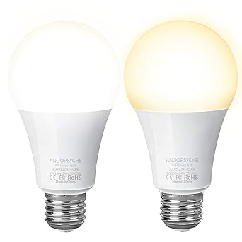 WLAN Smart LED Lampe ANOOPSYCHE Smart Glühbirnen 9W E27 800LM Timing Funktion warmweiß bis tageslicht(2700K-6500K) Alexa Lamp
