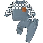MoZiKQin Toddler Baby Boy Girl Clothes Checkered Color Block Long Sleeve Sweatshirt with Pants Set 2Pcs Fall Winter Outfits