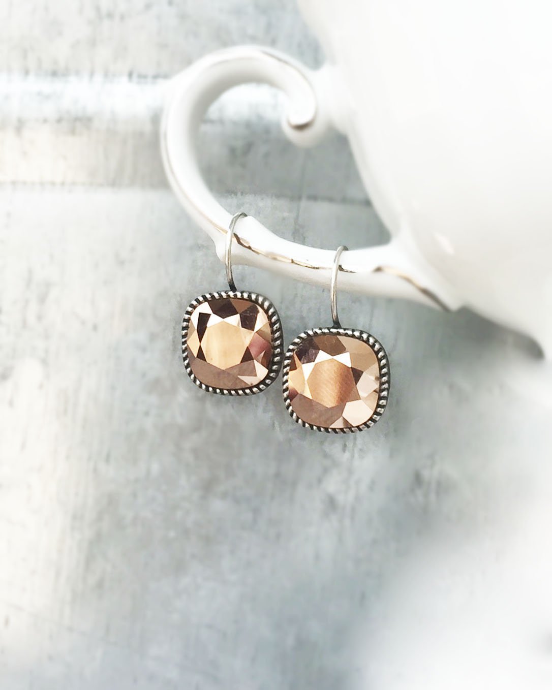 Rose Gold Crystal Drop Earrings Handmade