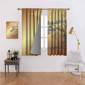 Japanese Decor Blackout Curtains for Bedroom Style Branches and Bamboo ...