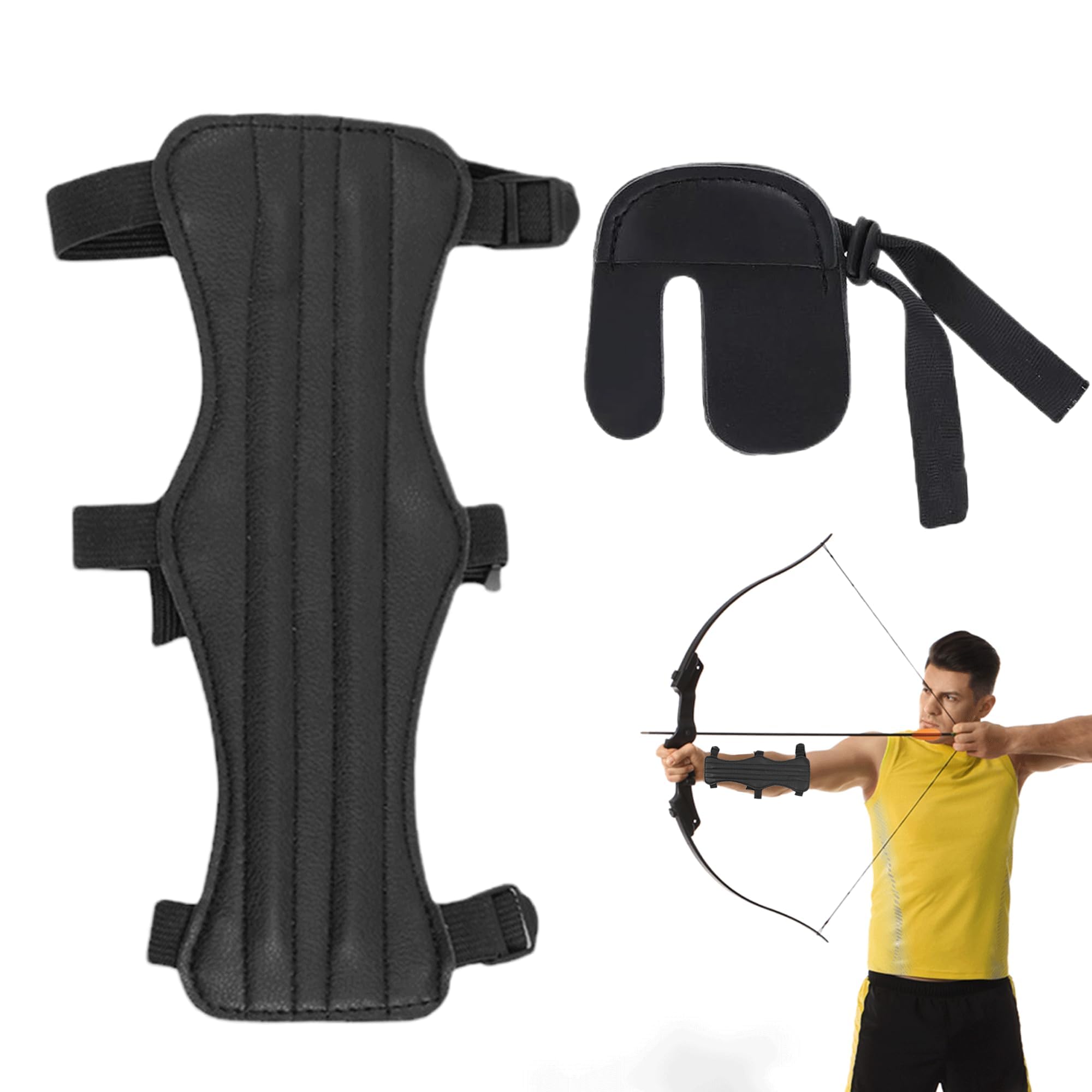 2PCS Archery Arm Guard Black Arm Guards for Archery Wrist Guard Children and Adult Forearm Guard Leather Wrist Guard with Adjustable 3 Straps Buckles Archery Set Adult Wrist Guards