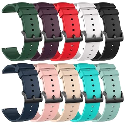 Chofit 10 Pack Silicone Bands Compatible with Amazfit GTS/GTS2/GTS 2e/GTS 2 mini/GTR 42mm, 20MM Band Replacement Quick Release Watch Straps Compatible with Amazfit Bip/Bip Lite/Pop
