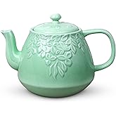 Toptier Leaf Teapot, Porcelain Tea Pot with Infuser and Lid, Blooming & Loose Leaf Ceramic Teapot, 37 Ounce, Light Green
