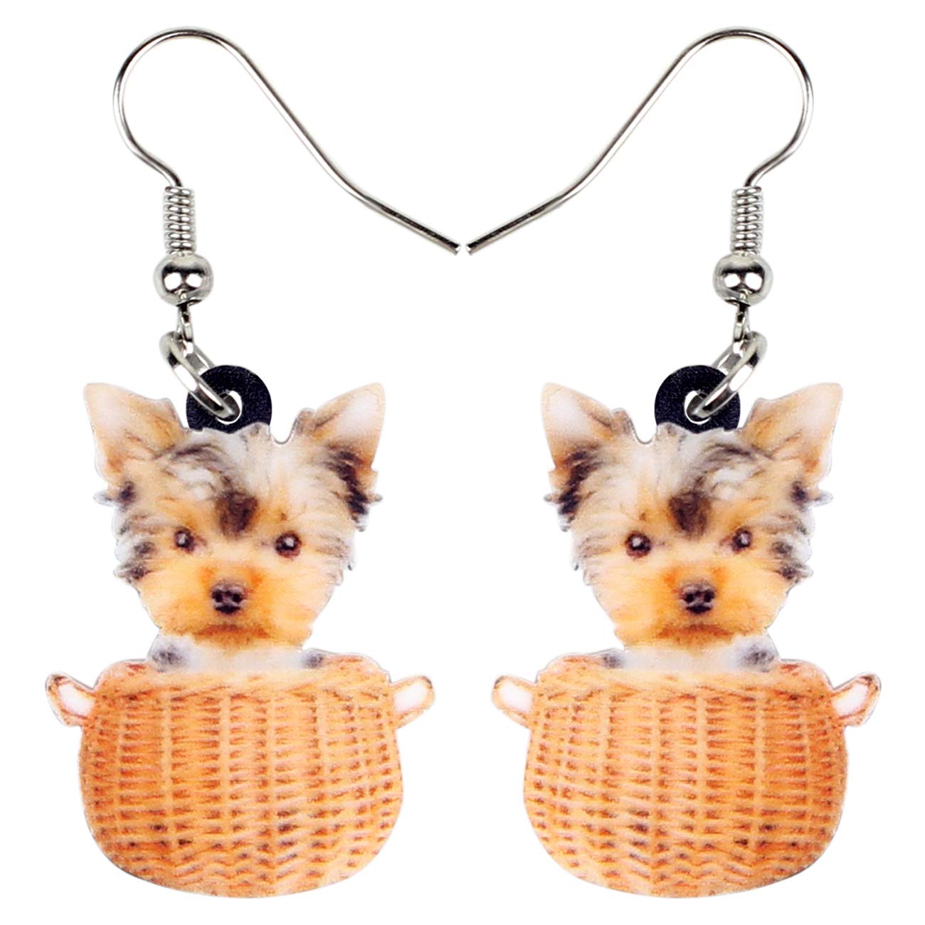 NEWEI Cute Basket Yorkshire Terrier Teddy Dog Earrings Yorkie Dangle Jewelry for Women Girls (Dark)