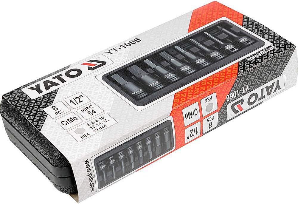 Yato YT-1066 - 8pcs Tube Set Hex Bit Impact 1/2 ", Black, Variety pack - Image 3