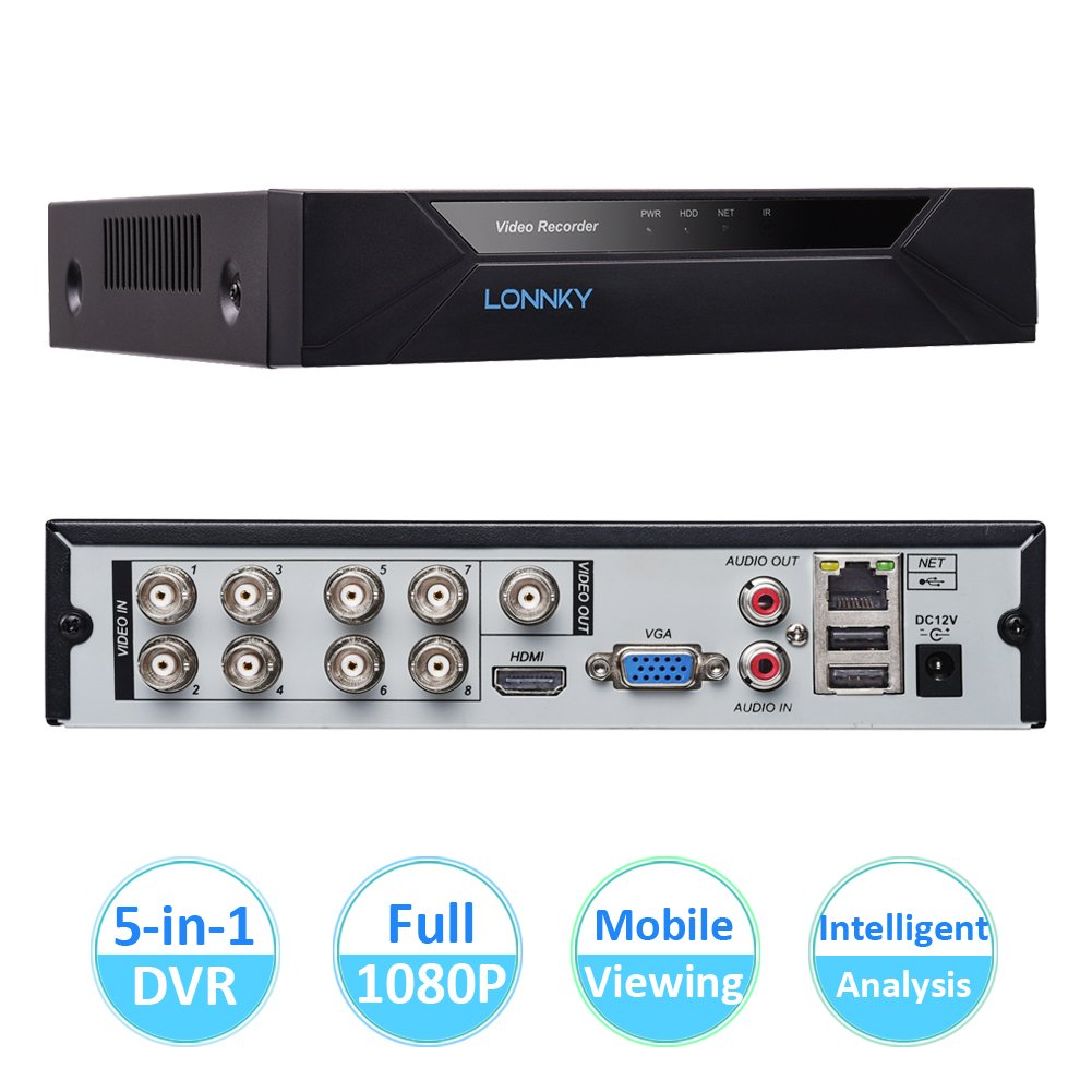LONNKY 8CH Full HD 1080P 5in1 Hybrid DVR Intelligent Security System