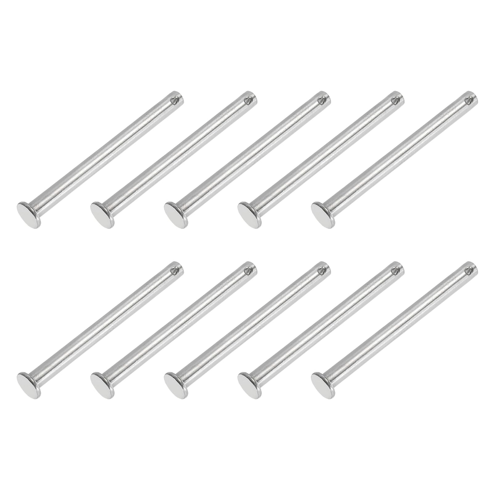 PATIKIL 6 x 70 Mm Single Hole Clevis Pins, 10 Pcs 304 Stainless Steel Flat Head Pin for Hitch Pin Lock Link Hinge Systems, Silver
