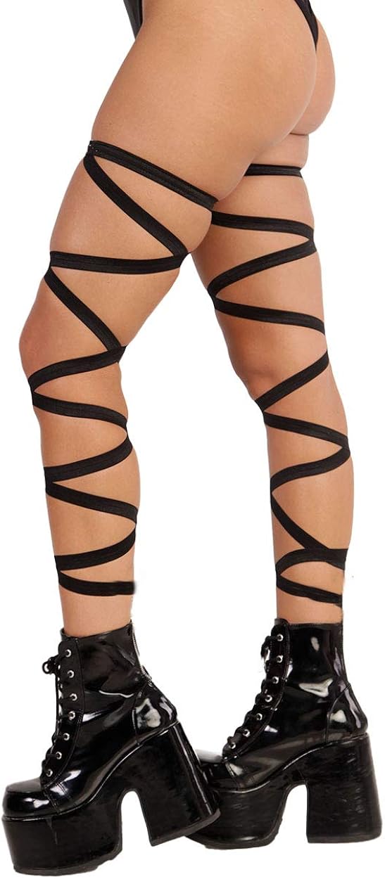 iHeartRaves Pair of Non-Slip Leg Wraps for Festivals, Costumes, Club(Black): Adult Exotic Hosiery: Clothing