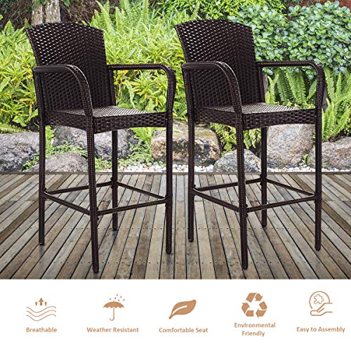 COSTWAY Rattan Wicker Bar Stool, Outdoor Backyard Chair Patio Furniture