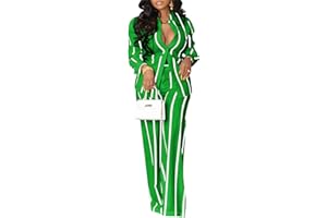 Elainone Women's 2 Piece Outfits Stripe Long Sleeve Button Down Shirt Wide Leg Long Pants with Pockets