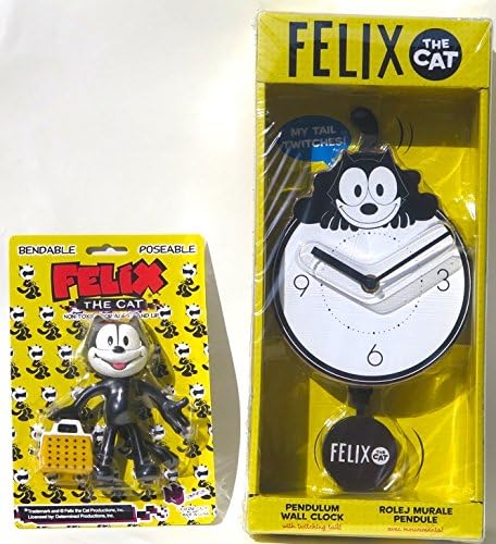 Felix The Cat Wall Clock with Twitching tail, and The Felix The Cat Bendable gift set.