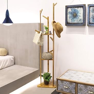 Porte-manteau En Bambou WOLTU Avec étagère - 60x37,5x121 Cm, Capacité 10/15 Kg, Pour Entrée, Chambre, Rangement