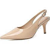 RIBONGZ Slingback Heels for Women Kitten Heels Closed Pointed Toe Ankle Strap Low Heeled Sexy Pumps Wedding Bride Guest Party Evening Prom Formal Herls Dressy Shoes