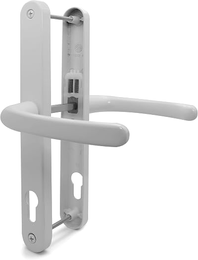 TSS White UPVC Door Handle Pair 92mm PZ Sprung 240mm Screw Centres