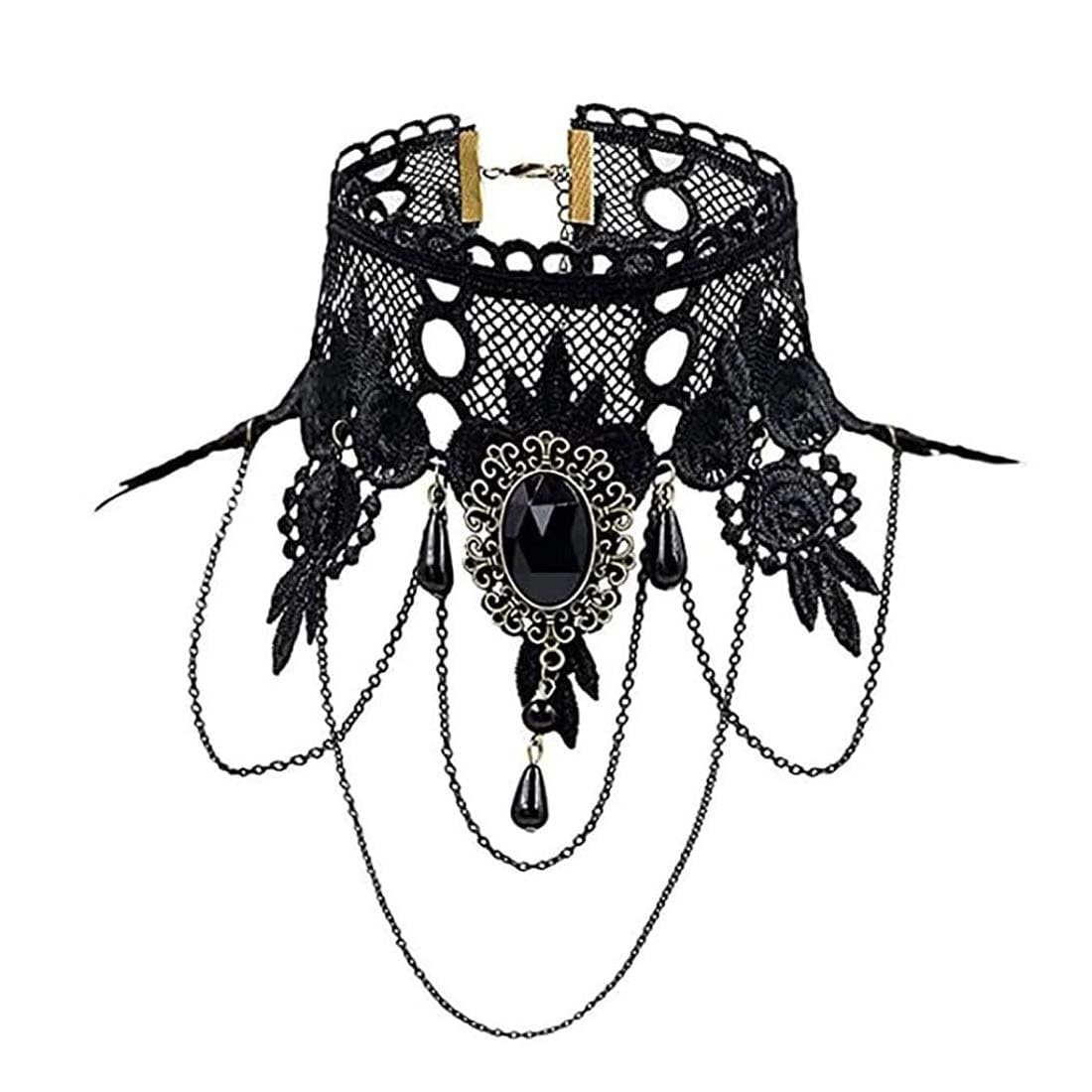 Carufin Black Sexy Lace Choker Necklaces Gothic Tassel Collar Choker Halloween Party Accessories for Women Girls (Necklace 2)