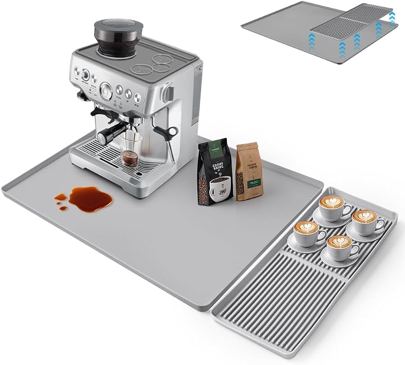 Tapete de Café de Silicona con Tapete de Secado– Antideslizante, Resistente al Calor, para Máquina de Café, Cocina y Bar Cocina (Gris) — foto 8 de 8
