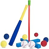 AQV Soft Foam T Ball Set Durable Baseball Bat Set for 2 3 4 5 Year Old Kids