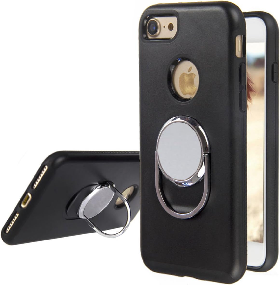 Amabin iPhone 8 Case, iPhone 7 Case, Style Ring Phone Grip 360 Degree Rotating [Metal] [Magnetic] Car Mount/Stand/Holder/Kickstand for Apple iPhone 8(2017)/iPhone 7(2016) (Black)