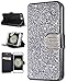 iPhone 7 Plus Case, iPhone 7 Plus Wallet Case, FLYEE [Kickstand] Bling Handcraft Luxury Rhinestone Flip Case Magnetic Crystal Protective Leather with Card Slot for Apple iPhone 7 Plus 5.5 Inch Silver